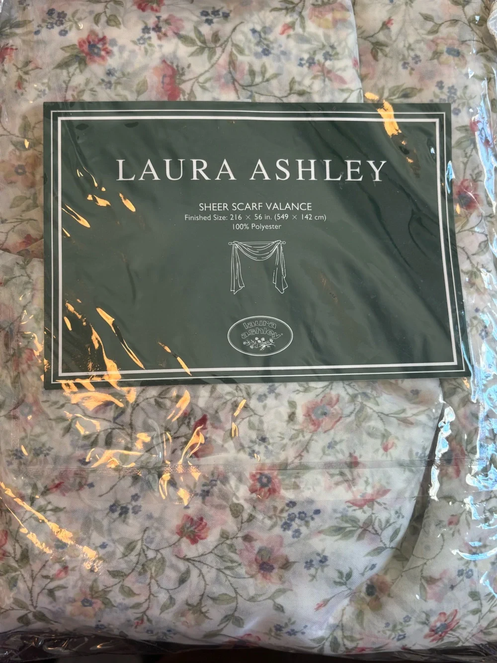 Laura Ashley Vintage Sheer Floral Scarf Valance NIP Cottagecore 216” x 56”